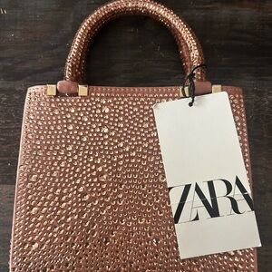 Zara Tan Tote Bag with Elegant Textured Design